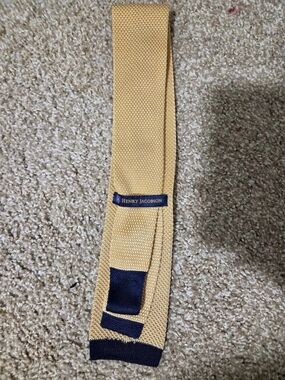 Henry Jacobson Square Knit Tie in Gold & Blue